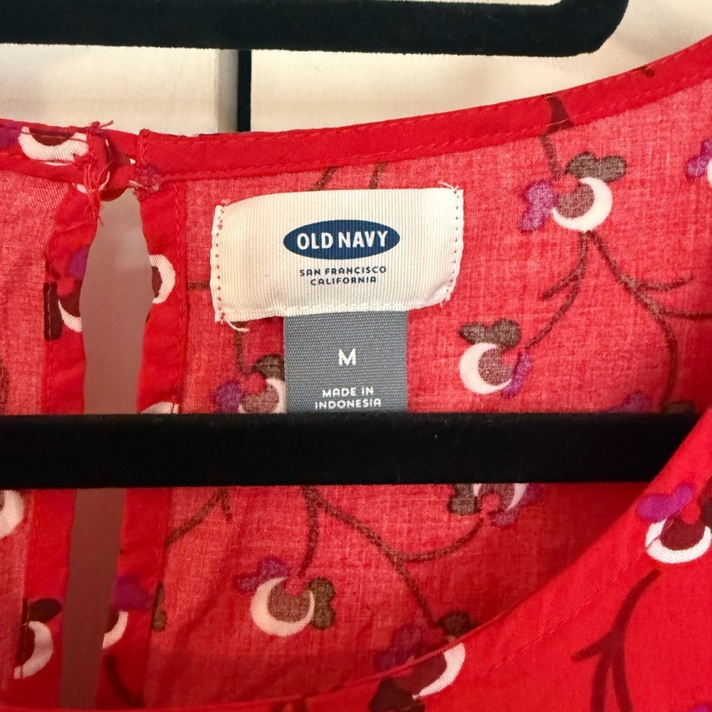 Old Navy Women’s Red Floral Swing Dress Short Sleeve Rayon Dress Size Medium - Picture 2 of 5